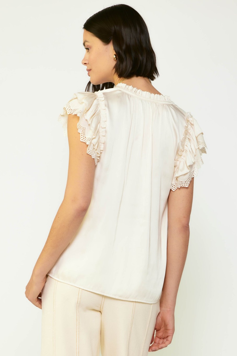 CURRENT AIR Lace Flutter Sleeve Blouse Short Sleeve Tops