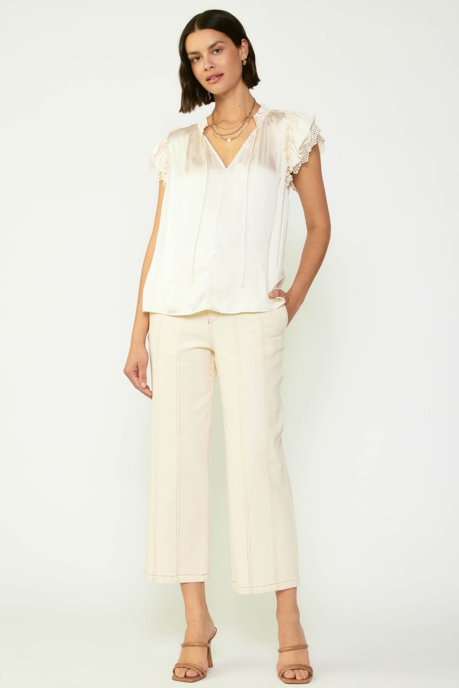 CURRENT AIR Lace Flutter Sleeve Blouse Short Sleeve Tops