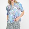 CURRENT AIR Metallic Botanical Print Top Short Sleeve Tops