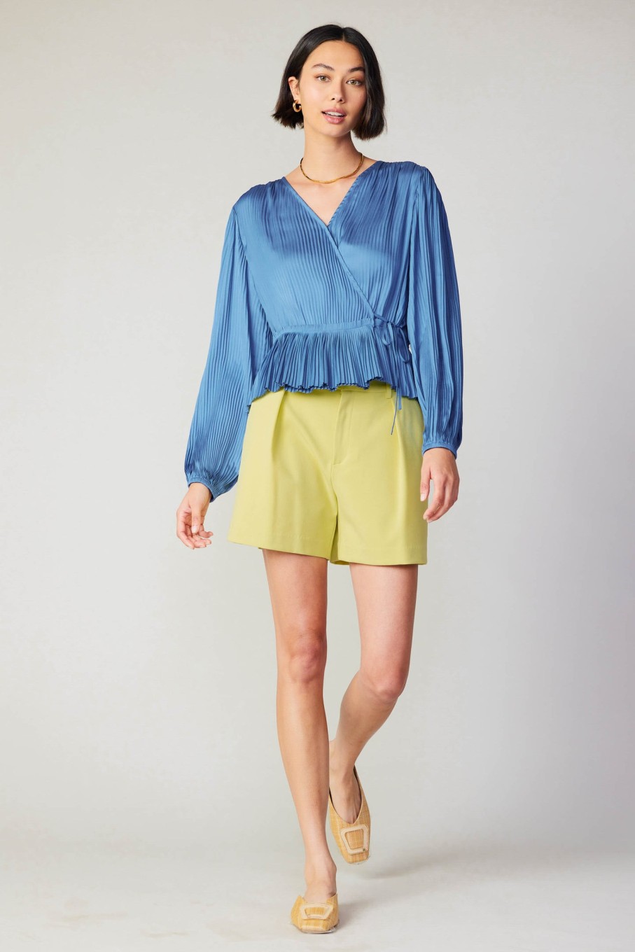 CURRENT AIR Pleated Wrap Top Blouses