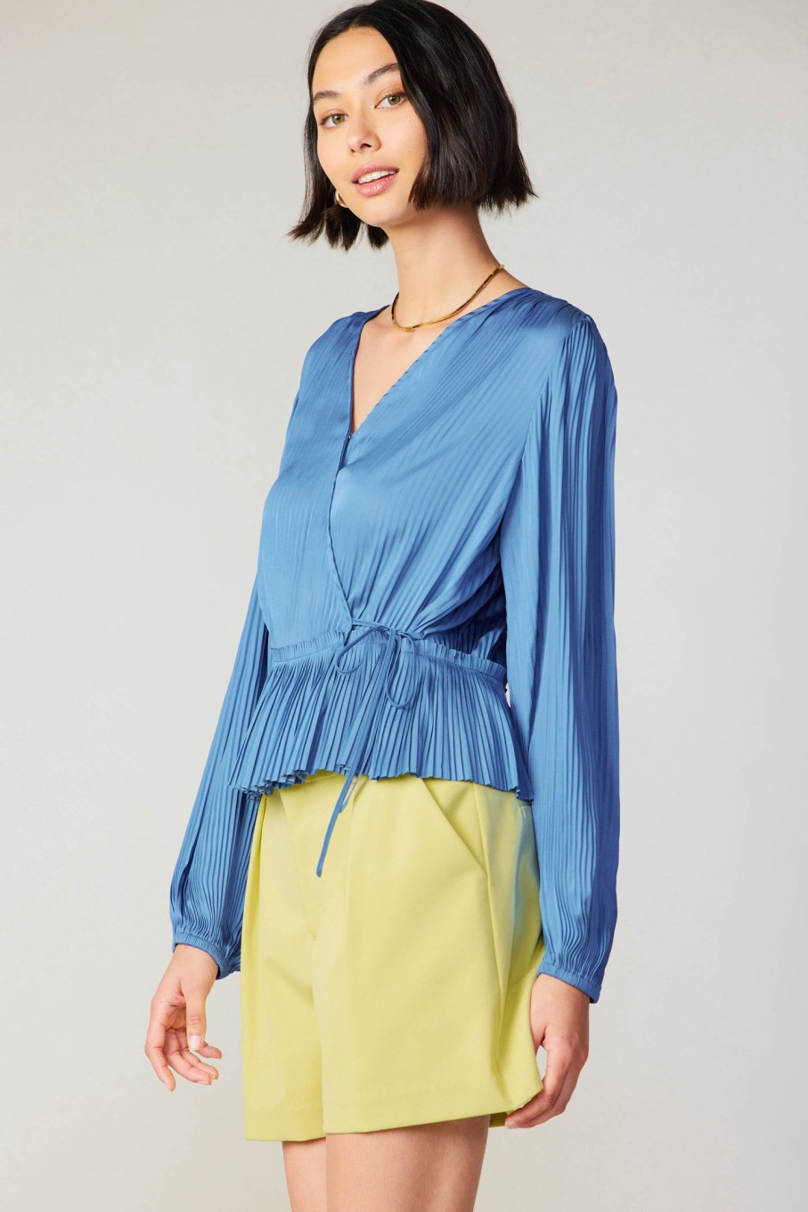 CURRENT AIR Pleated Wrap Top Blouses