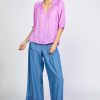 CURRENT AIR Angelica Pleated Blouse Short Sleeve Tops
