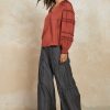 CURRENT AIR Ruffled V Neck Blouse Long Sleeve Tops