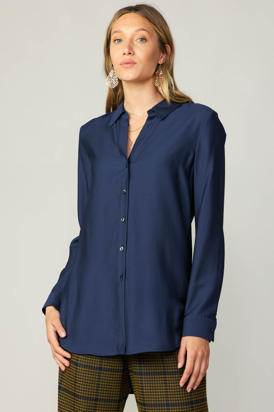 CURRENT AIR Collared Button Down Shirt Long Sleeve Tops