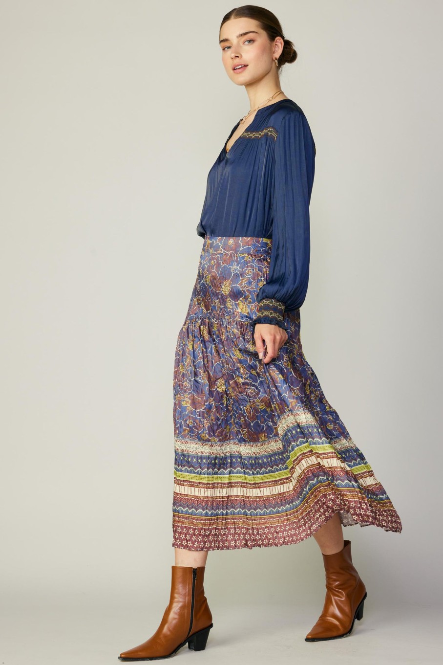 CURRENT AIR Floral Border Print Midi Skirt Skirts