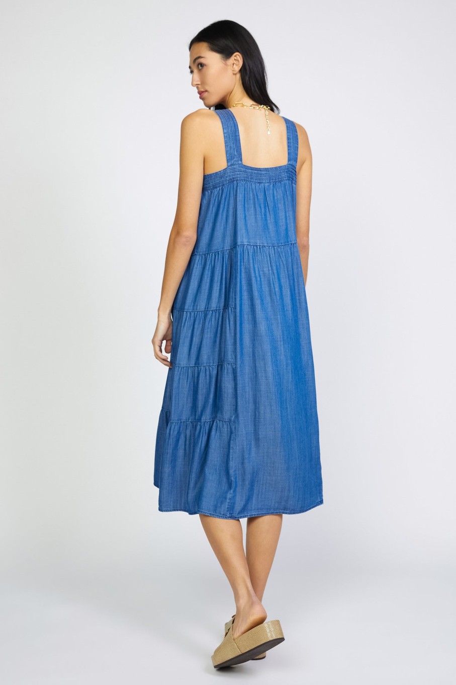 CURRENT AIR Chambray Tiered Midi Dress Midi Dresses