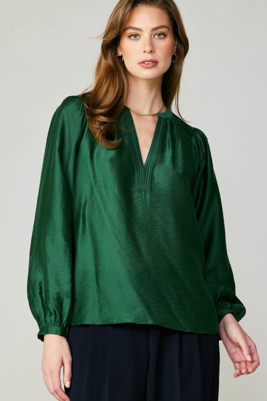 CURRENT AIR Lustrous Pleated Shoulder Blouse Blouses