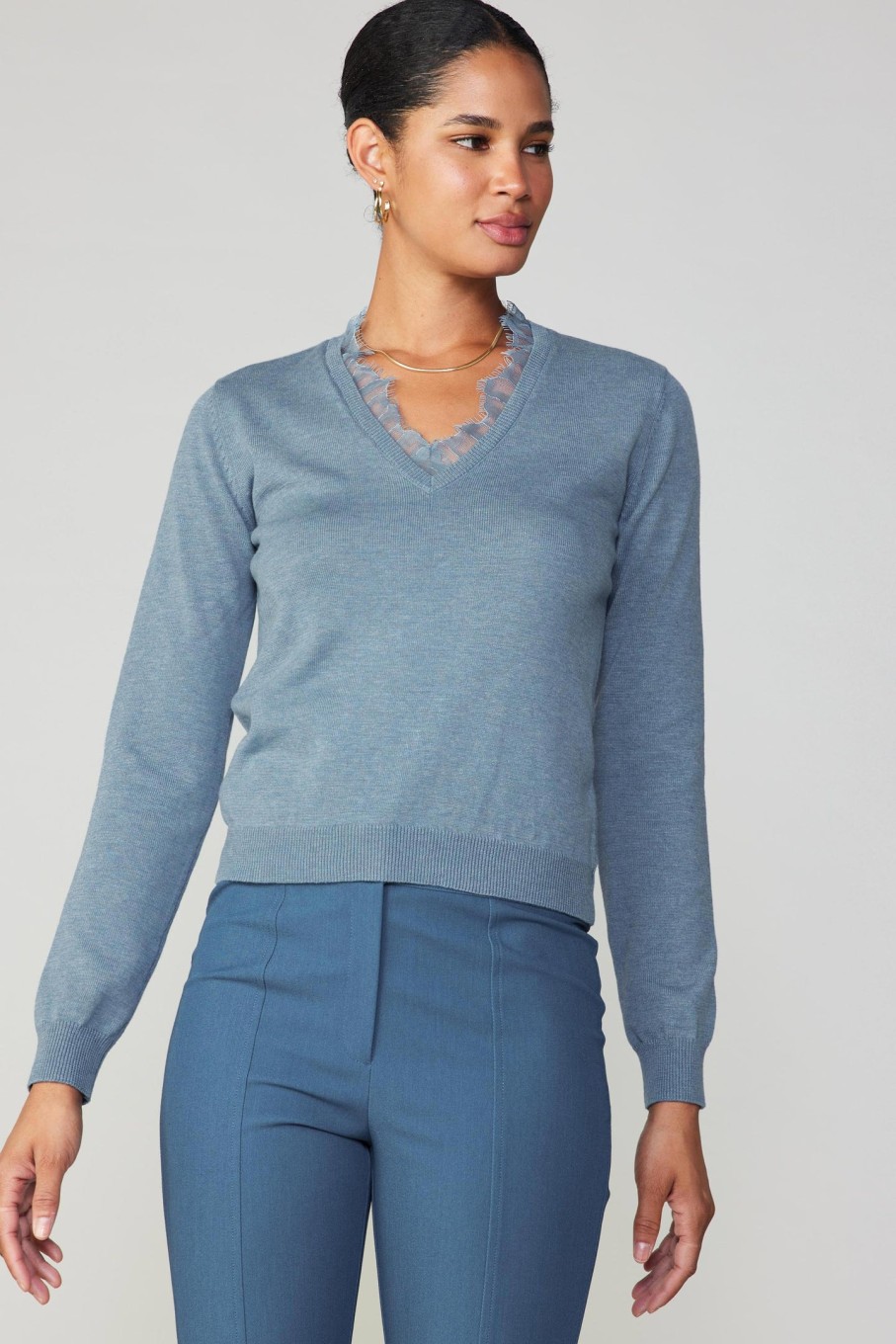 CURRENT AIR Lace Collar Sweater Top Sweaters