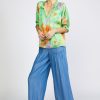 CURRENT AIR Floral Split Neck Blouse Short Sleeve Tops