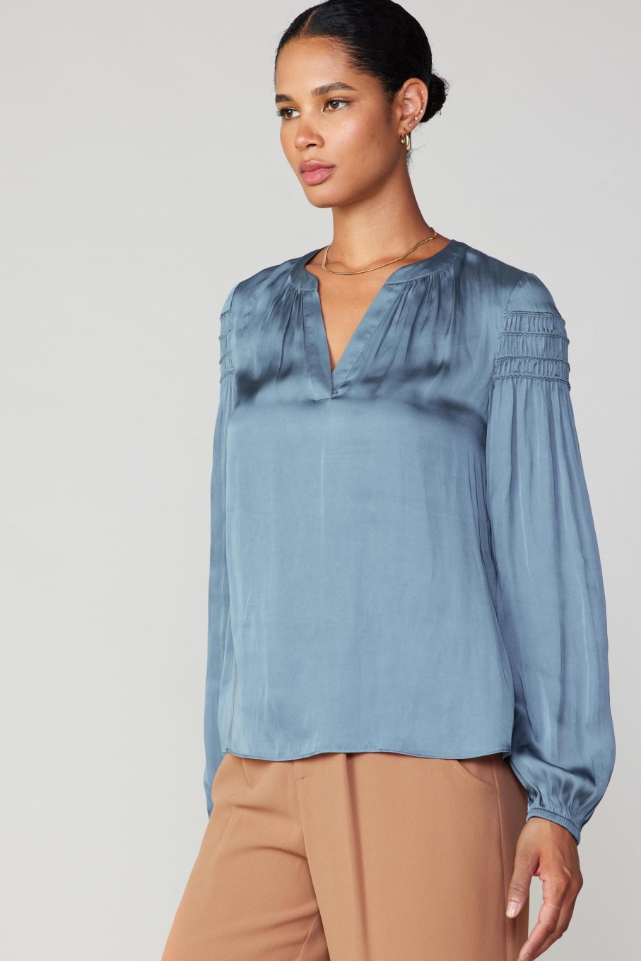 CURRENT AIR Smocked Sleeve Blouse Long Sleeve Tops