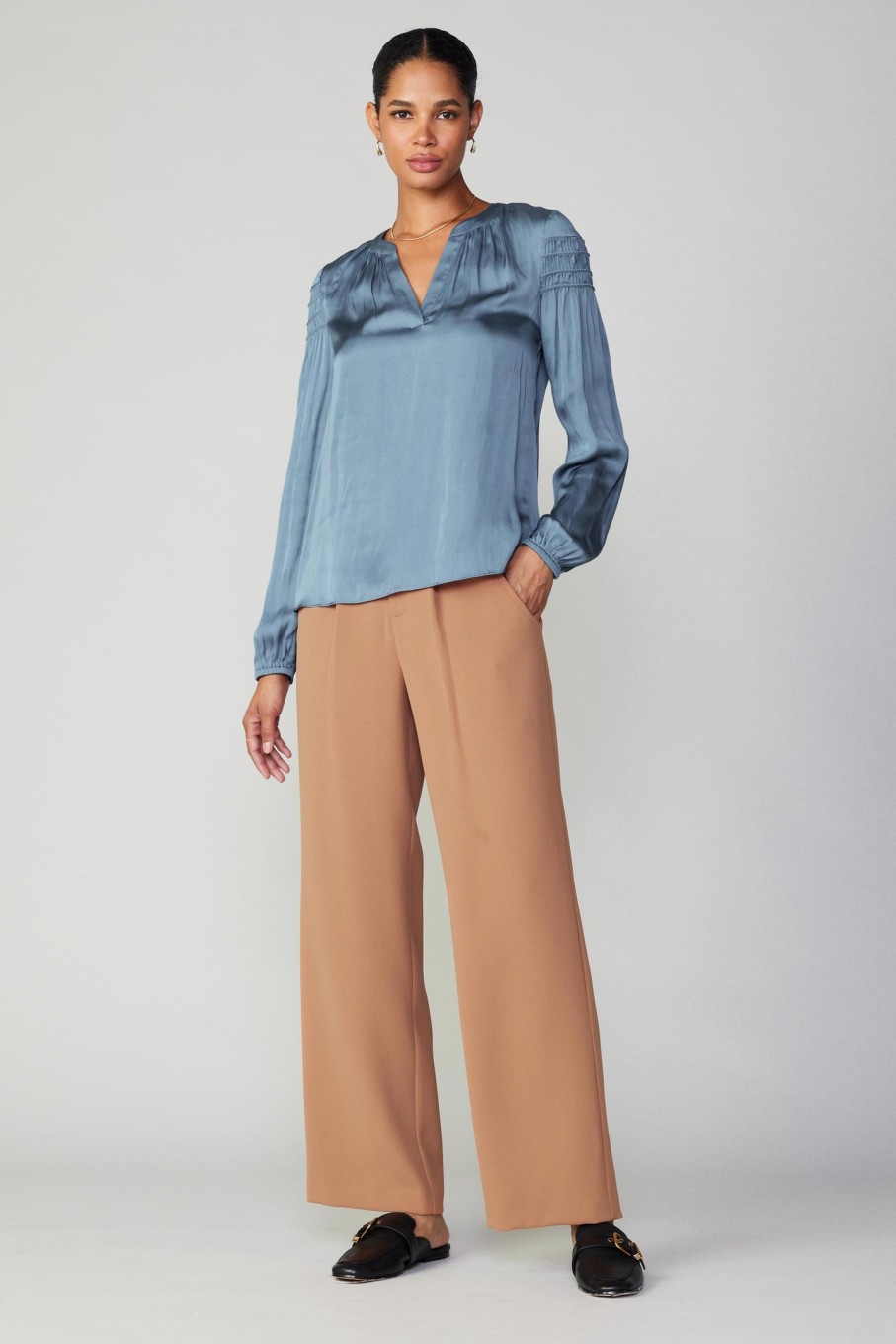 CURRENT AIR Smocked Sleeve Blouse Long Sleeve Tops