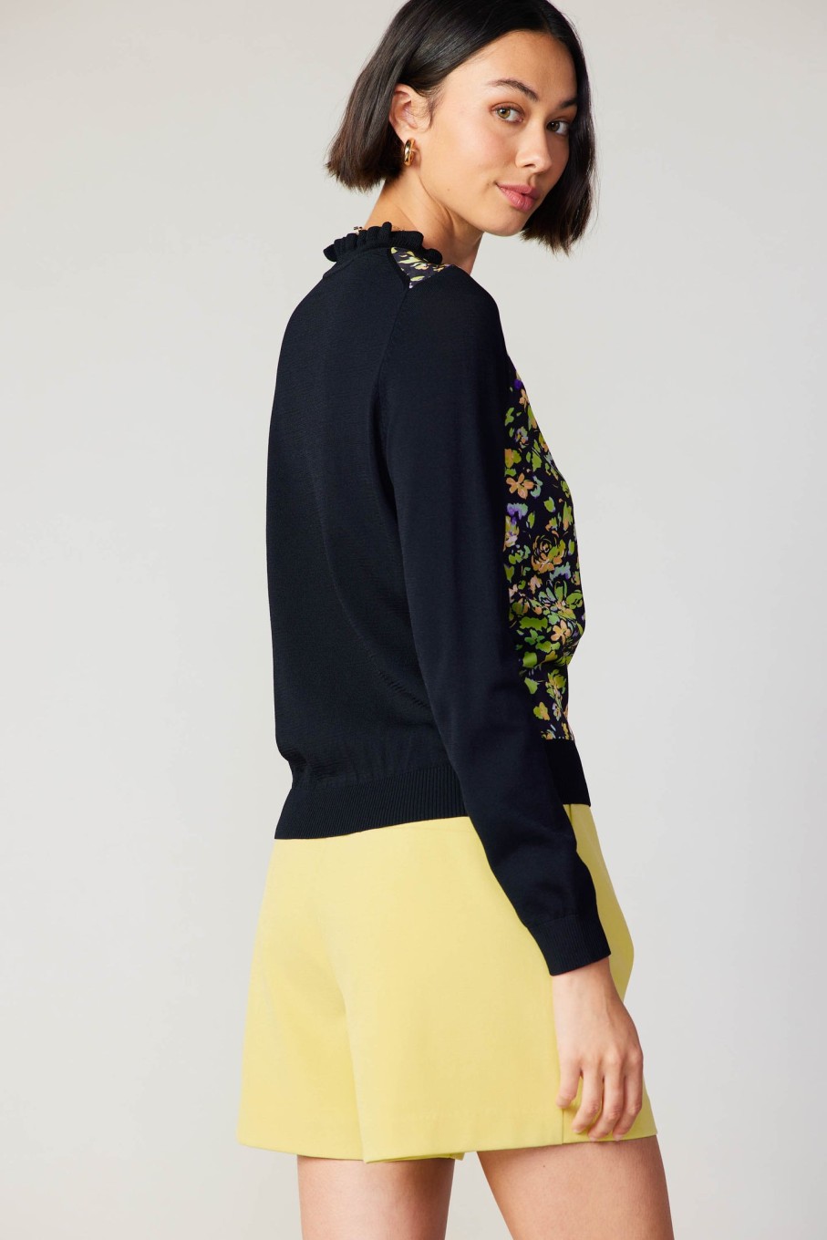 CURRENT AIR Floral Contrast Panel Sweater Knitwear