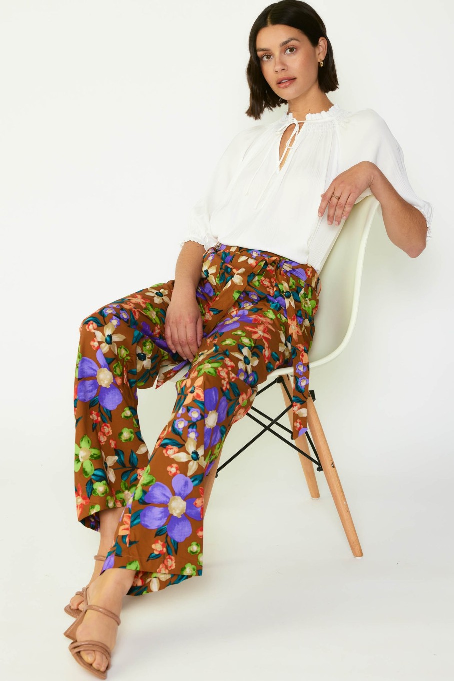 CURRENT AIR Floral Print Belted Pants Pants