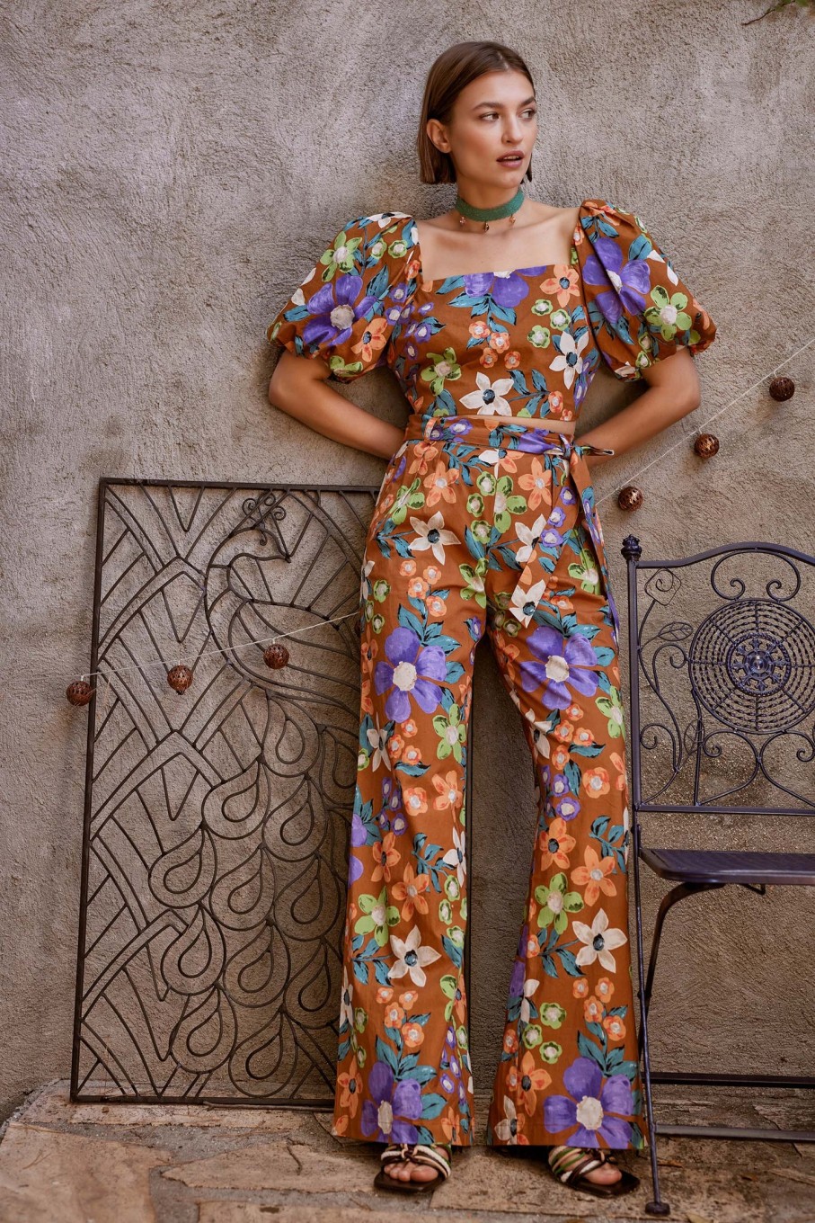 CURRENT AIR Floral Print Belted Pants Pants