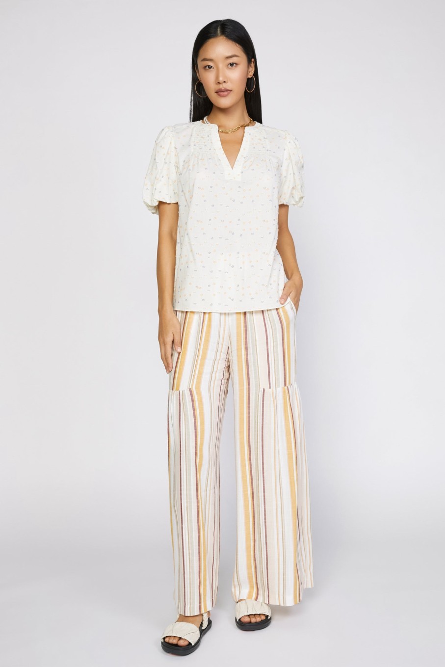 CURRENT AIR Smocked Sleeve Top Short Sleeve Tops