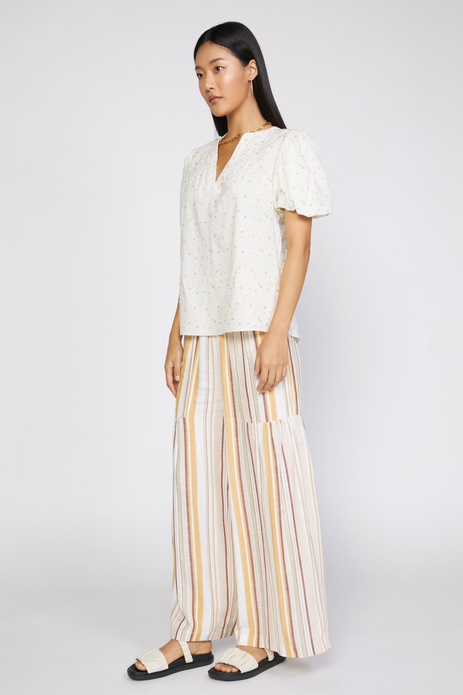 CURRENT AIR Smocked Sleeve Top Short Sleeve Tops