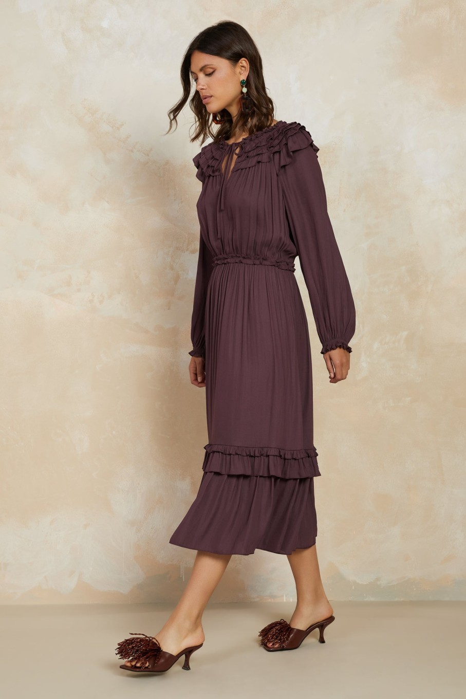 CURRENT AIR Greta Ruffled Midi Dress Midi Dresses