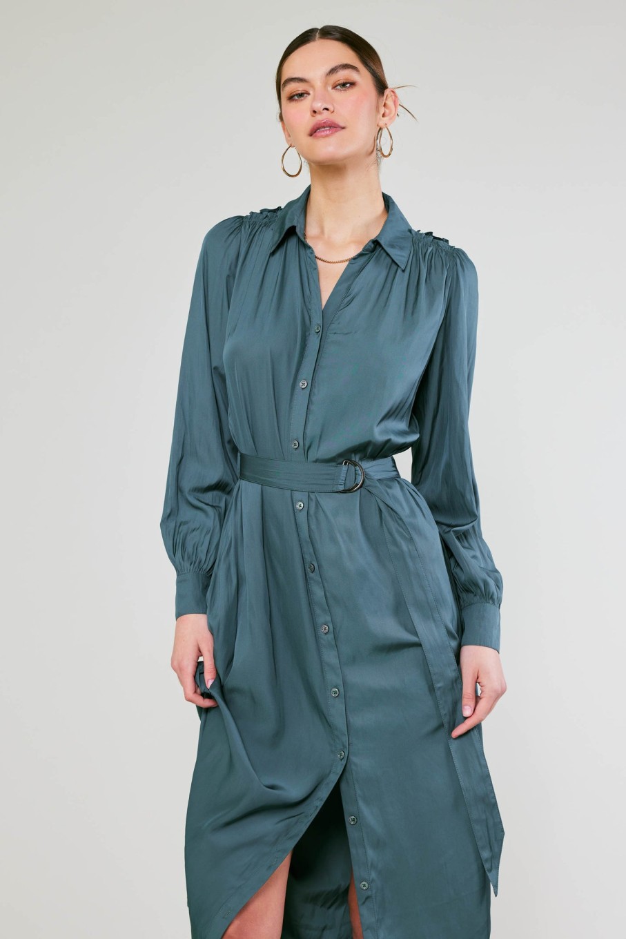 CURRENT AIR Belted Buttondown Shirt Dress Midi Dresses