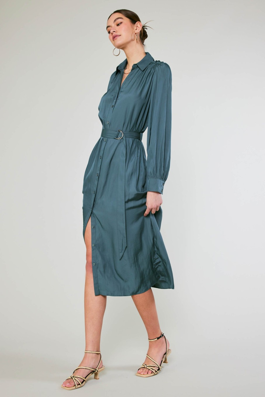 CURRENT AIR Belted Buttondown Shirt Dress Midi Dresses