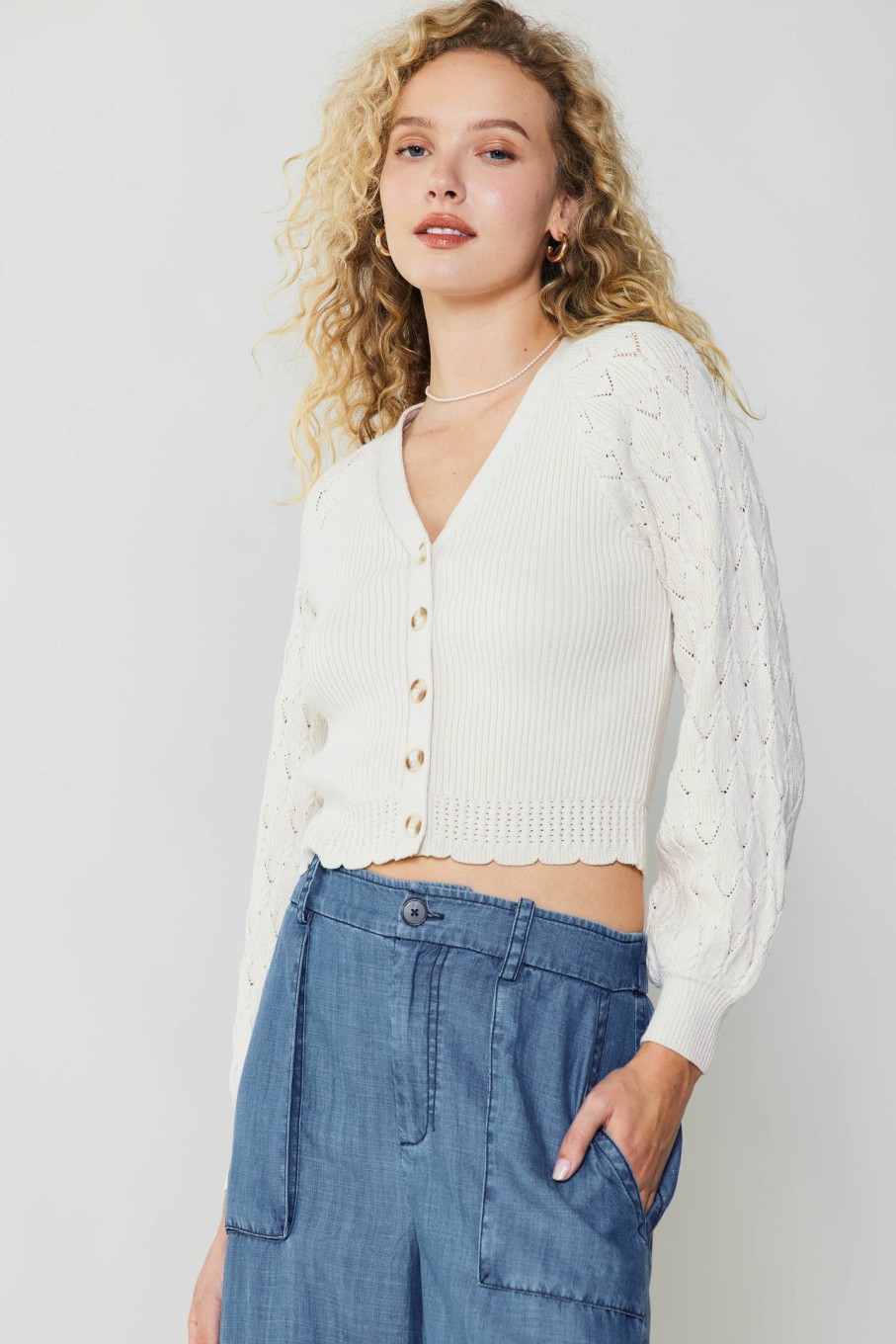 CURRENT AIR Button Cardigan Long Sleeve Tops