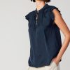 CURRENT AIR Margot Pleated Sleeve Blouse Short Sleeve Tops
