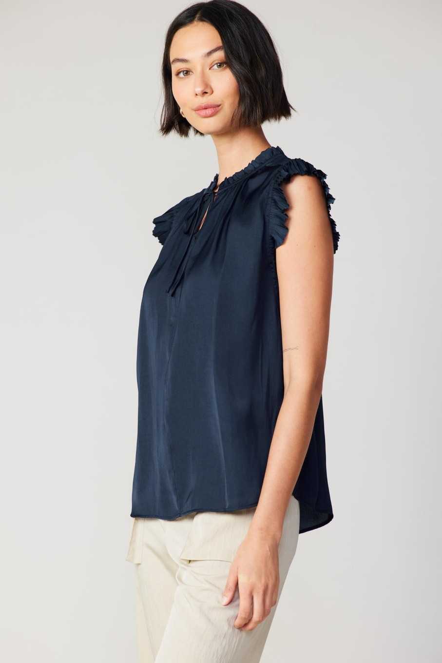 CURRENT AIR Margot Pleated Sleeve Blouse Short Sleeve Tops