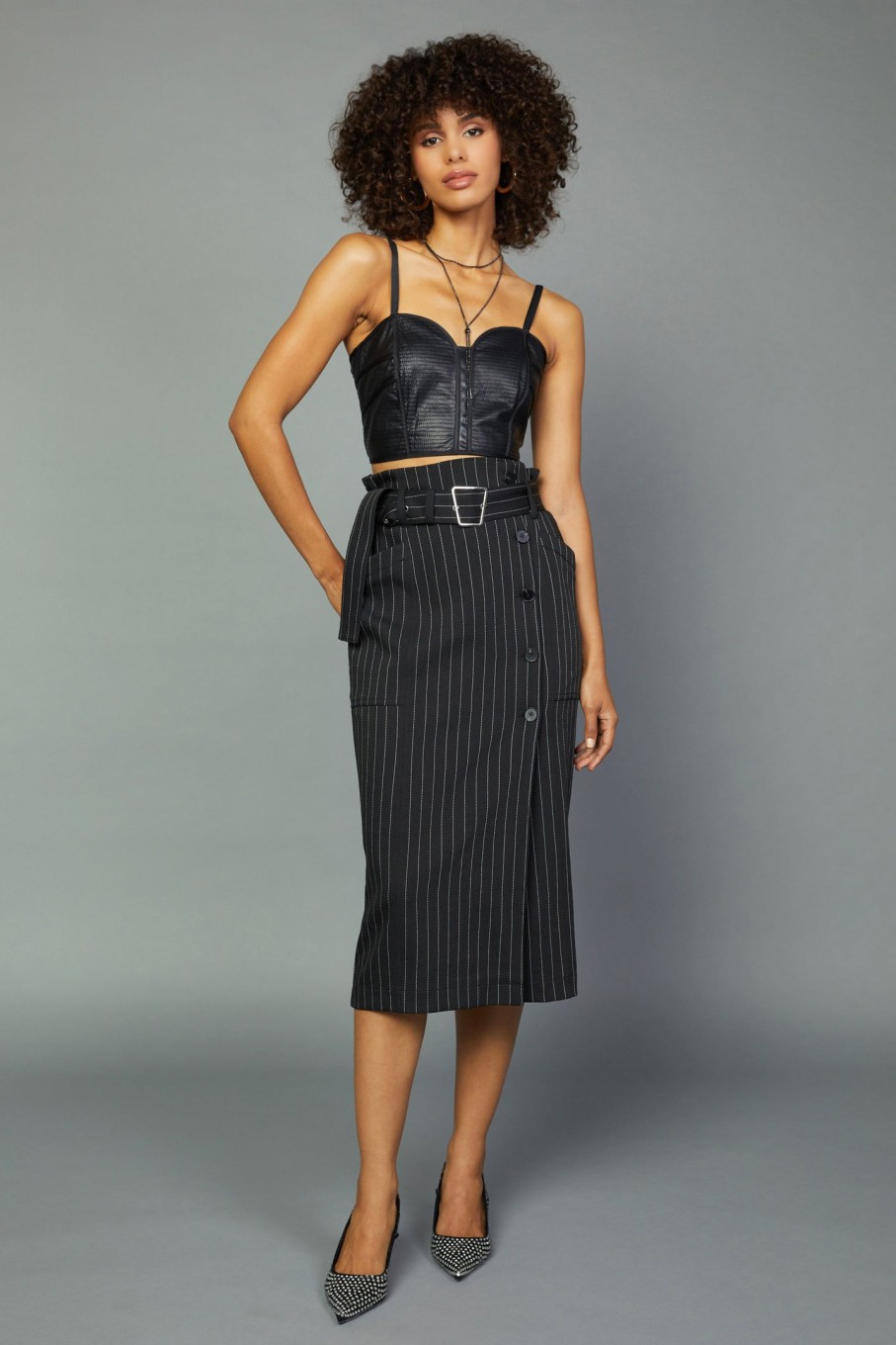 CURRENT AIR Pinstriped Midi Skirt Skirts