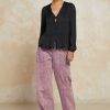 CURRENT AIR Shirred V-Neck Blouse Long Sleeve Tops