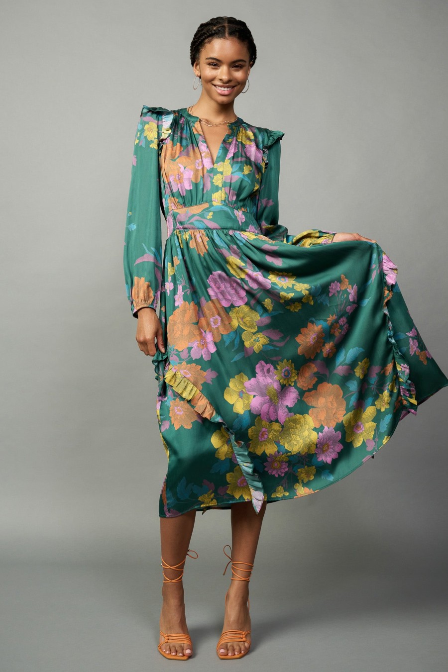 CURRENT AIR Emmaline Botanical Midi Dress Midi Dresses