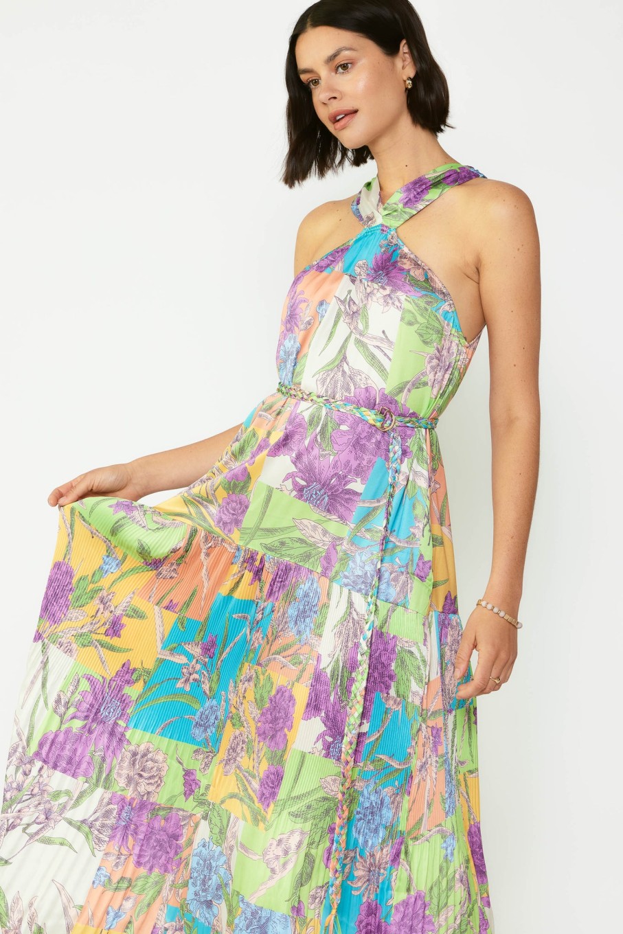 CURRENT AIR Botanical Color Block Midi Dress Midi Dresses