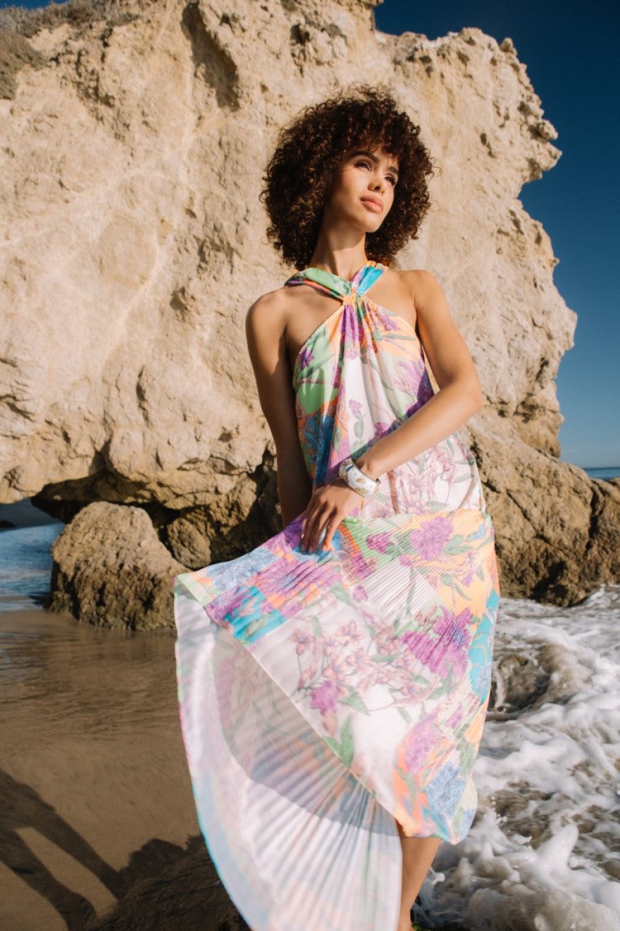 CURRENT AIR Botanical Color Block Midi Dress Midi Dresses