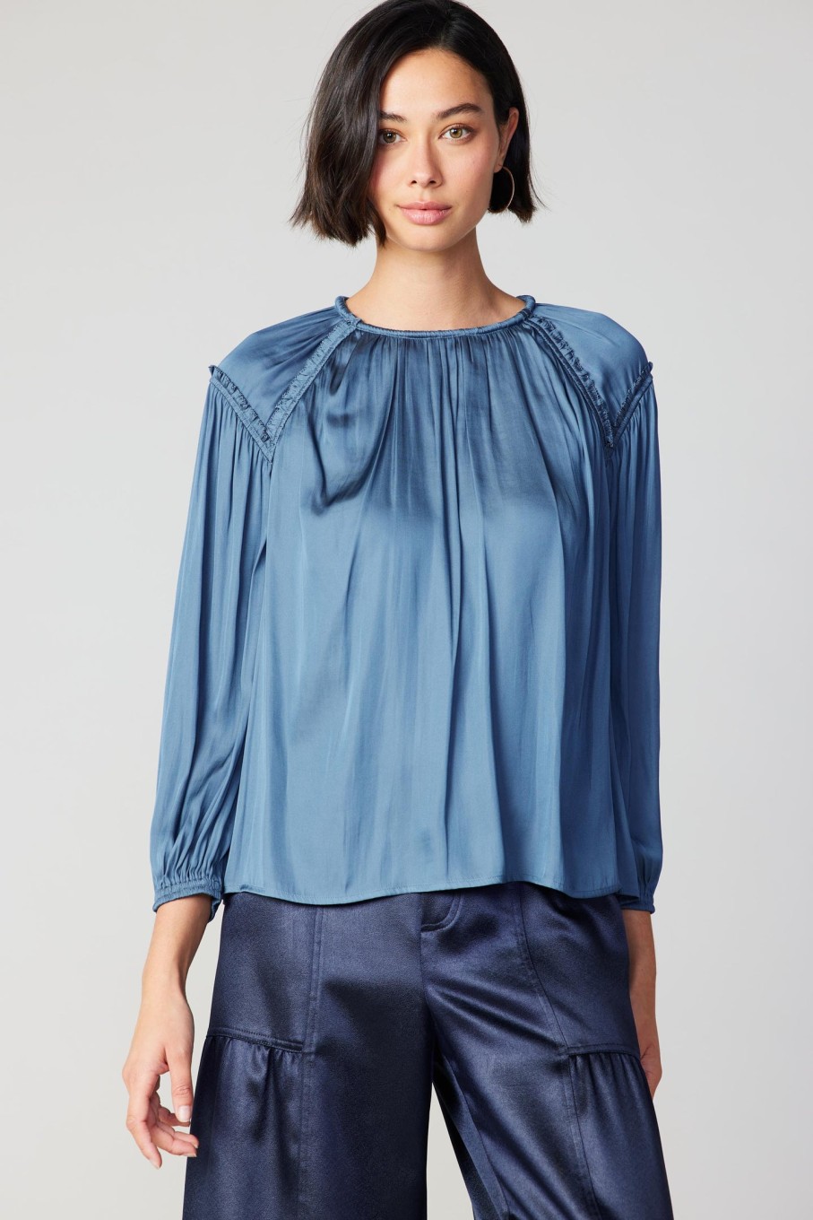 CURRENT AIR Round Neck Ruffled Top Blouses