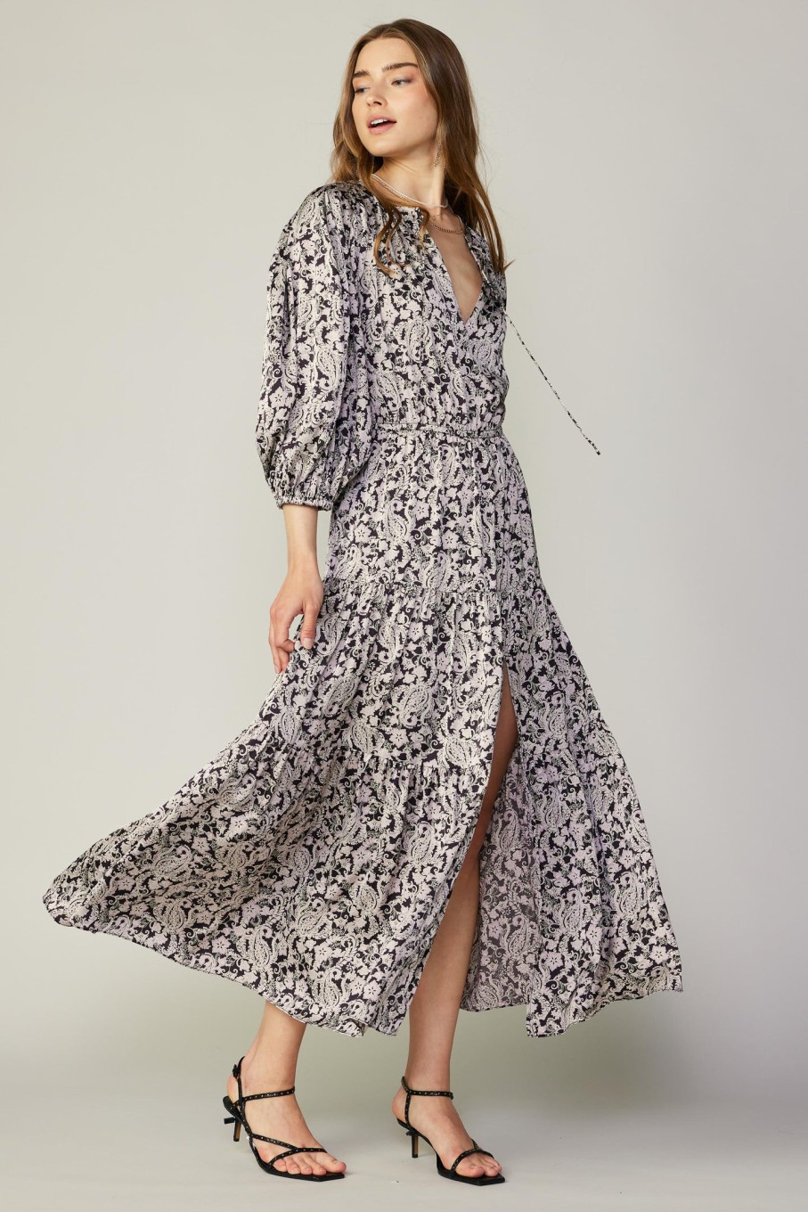 CURRENT AIR Paisley Jacquard Slit Midi Dress Midi Dresses