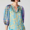 CURRENT AIR Floral Colorblock Cuffed Blouse Blouses