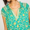 CURRENT AIR Floral Border Print Top Short Sleeve Tops