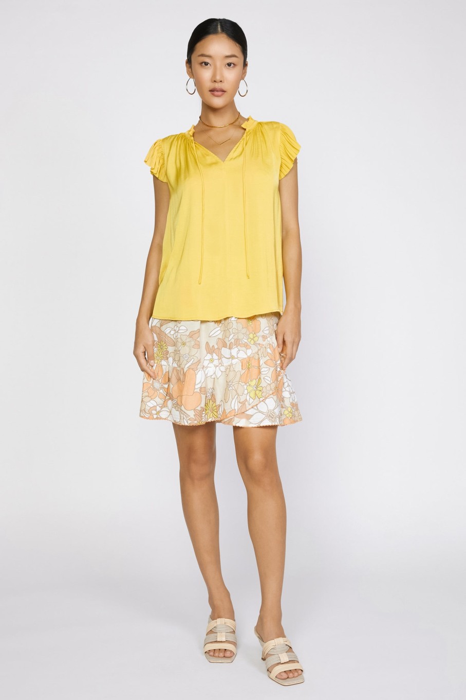 CURRENT AIR Margot Pleated Sleeve Blouse Sleeveless Tops