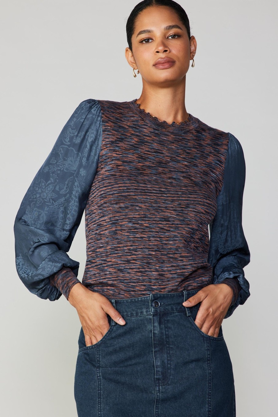 CURRENT AIR Heather Contrast Sweater Top Knitwear