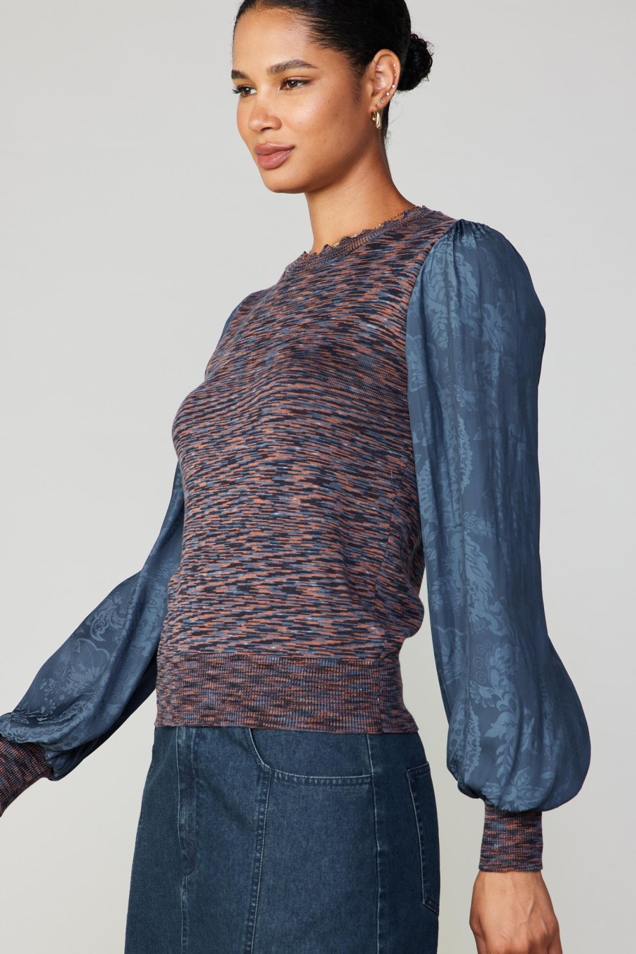 CURRENT AIR Heather Contrast Sweater Top Knitwear