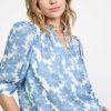 CURRENT AIR Botanical Jacquard Blouse Short Sleeve Tops