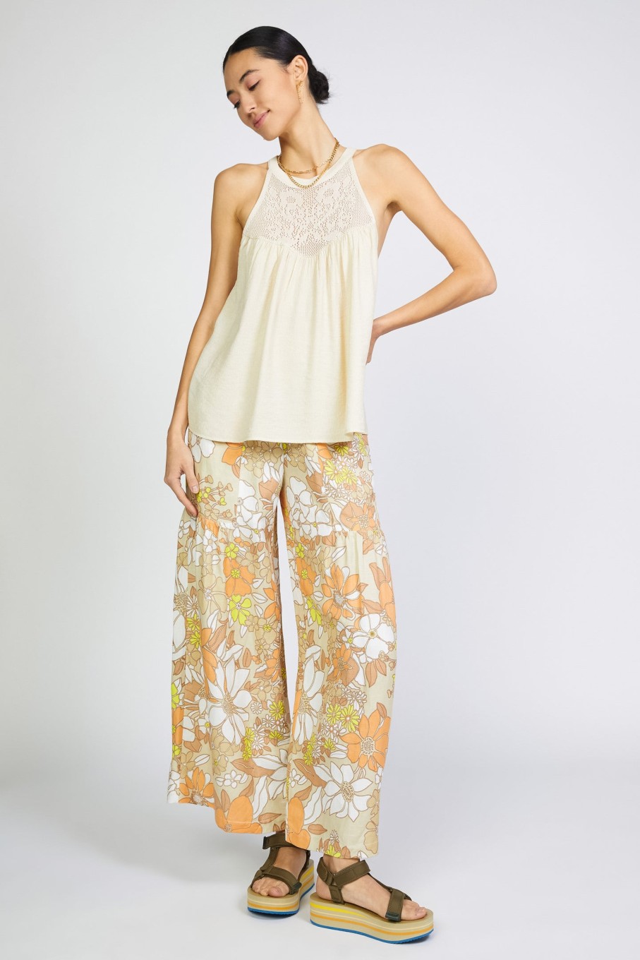 CURRENT AIR Crotchet Yoke Top Blouses
