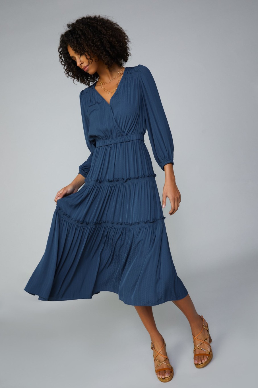CURRENT AIR Surplice Tiered Midi Dress Midi Dresses