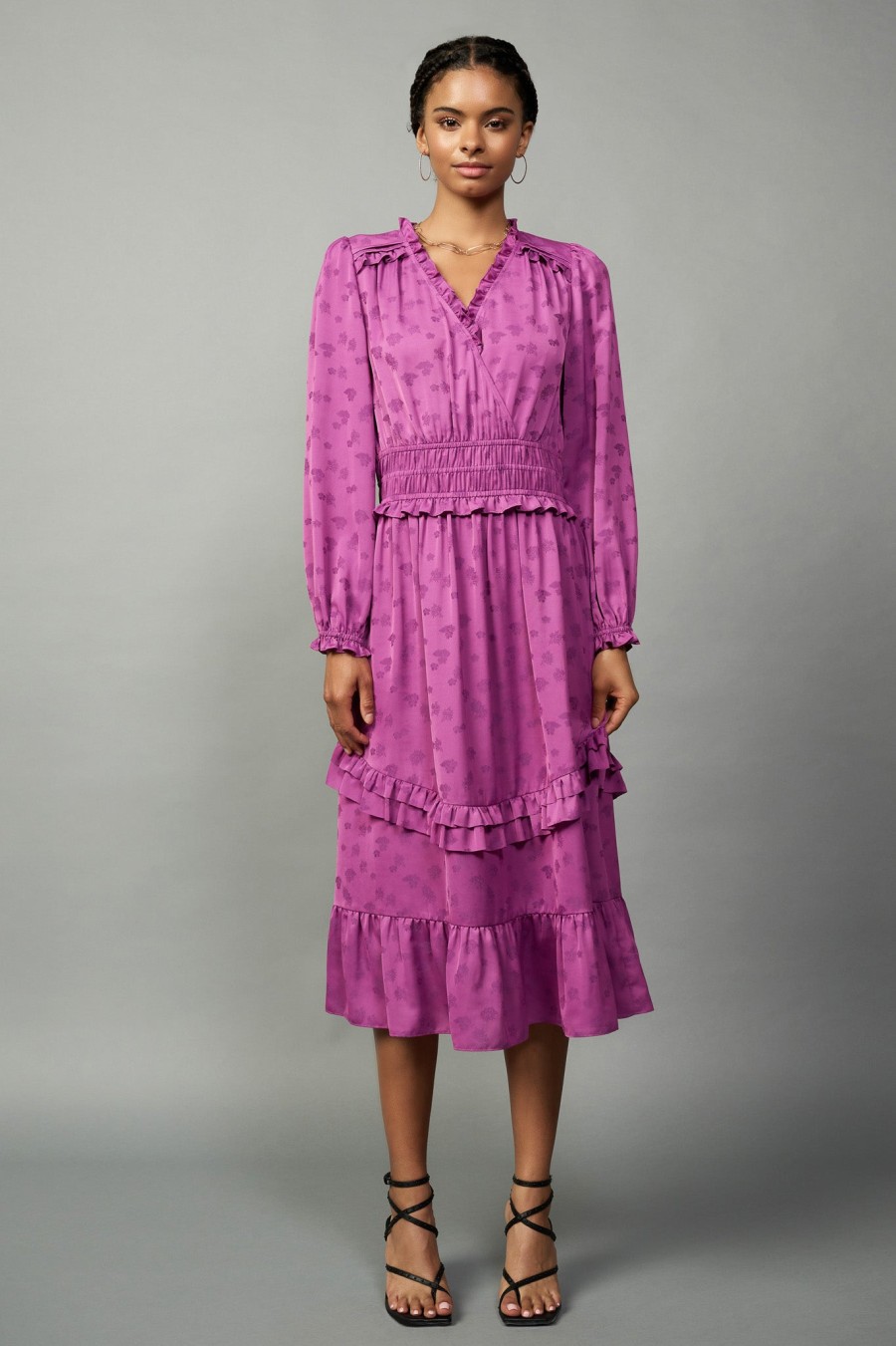 CURRENT AIR Jacquard Surplice Ruffle Dress Midi Dresses