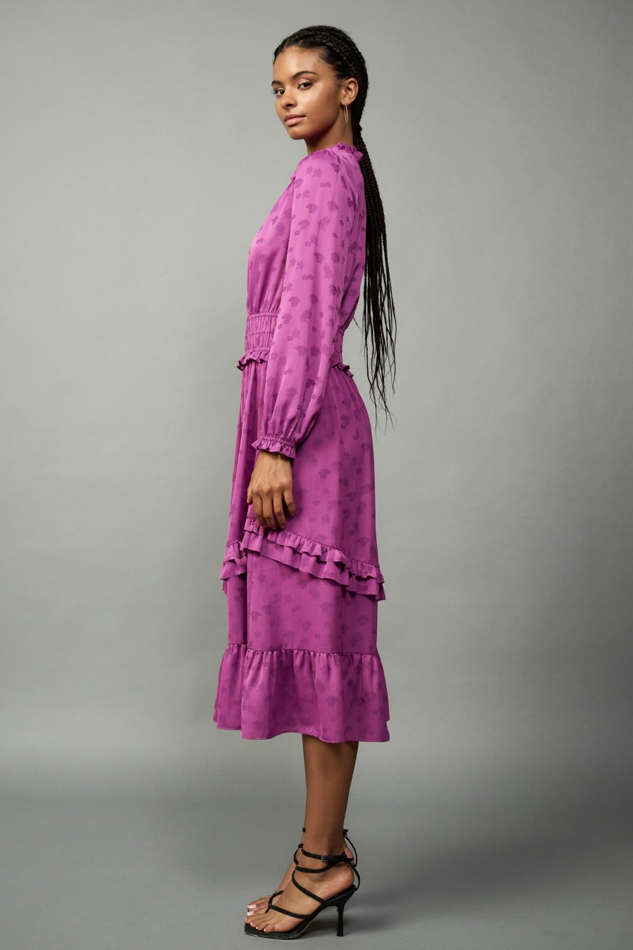 CURRENT AIR Jacquard Surplice Ruffle Dress Midi Dresses