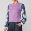 CURRENT AIR Floral Contrast Sleeve Sweater Top Sweaters
