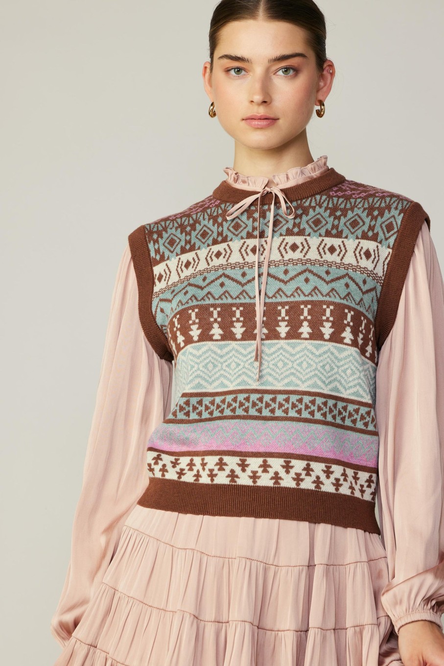 CURRENT AIR Sweater Vest Blouse Long Sleeve Tops