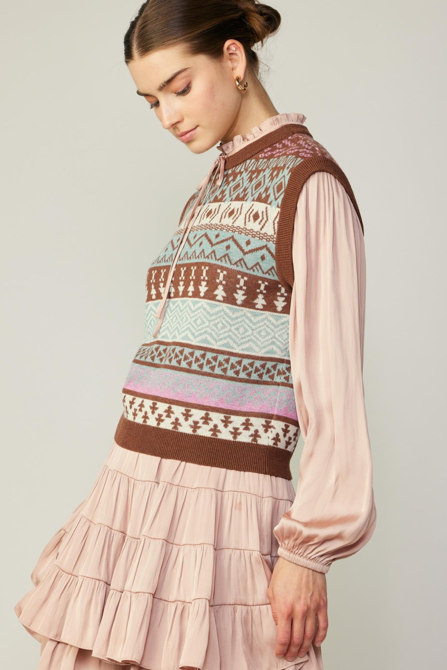 CURRENT AIR Sweater Vest Blouse Long Sleeve Tops