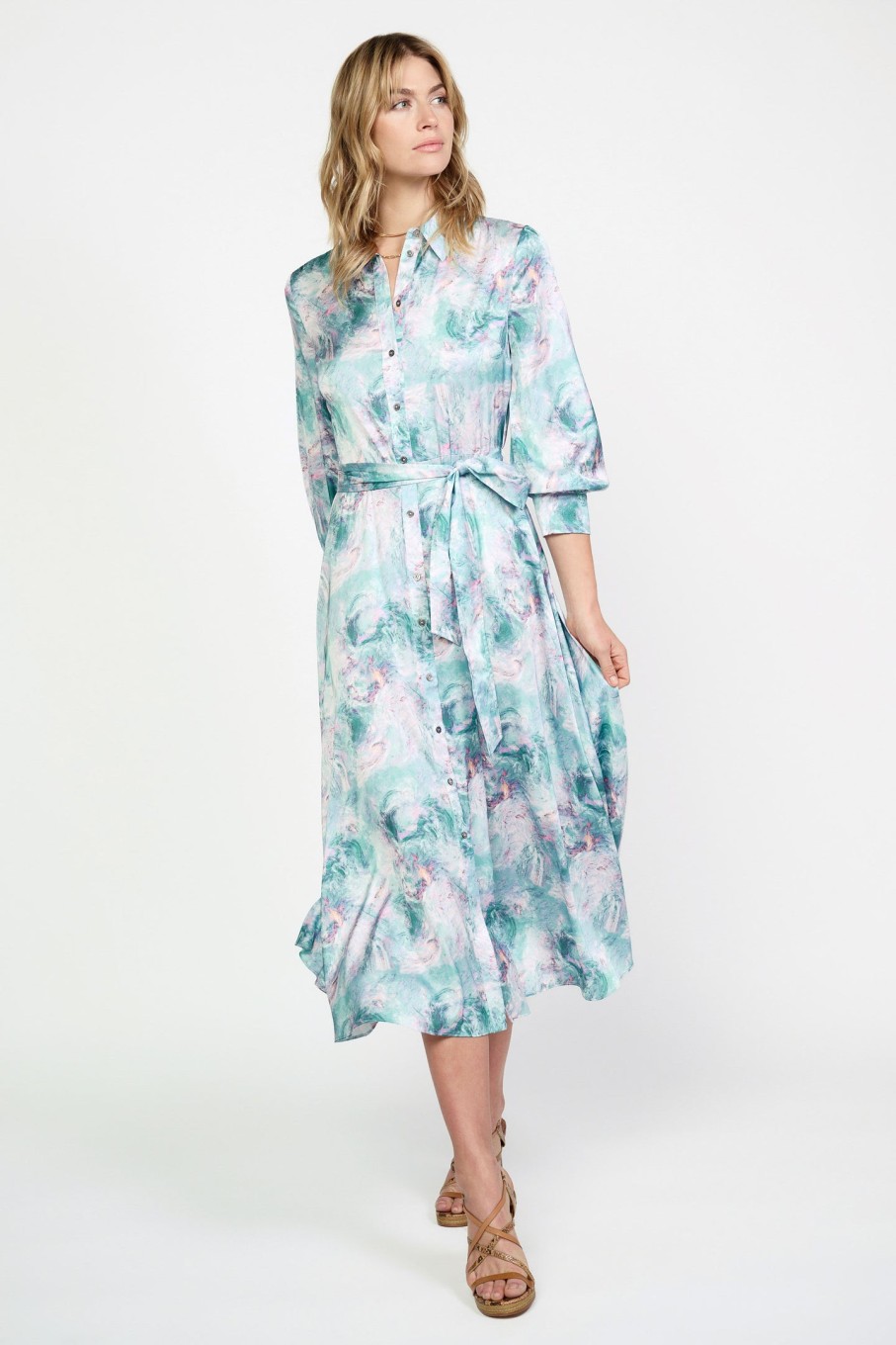 CURRENT AIR Swirl Motif Button Shirt Dress Midi Dresses