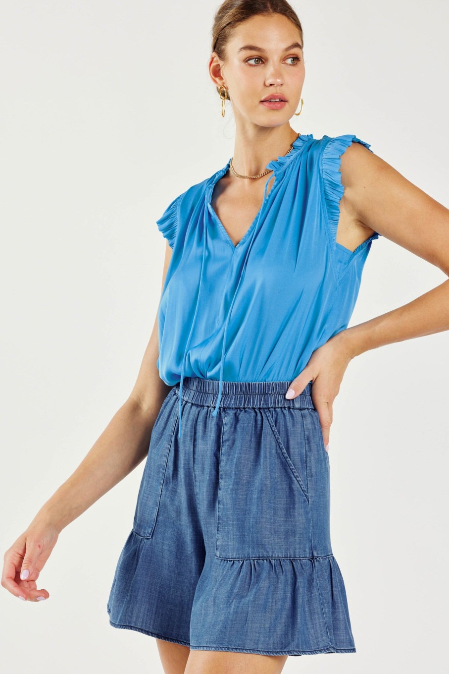 CURRENT AIR Chambray Tiered Shorts Shorts