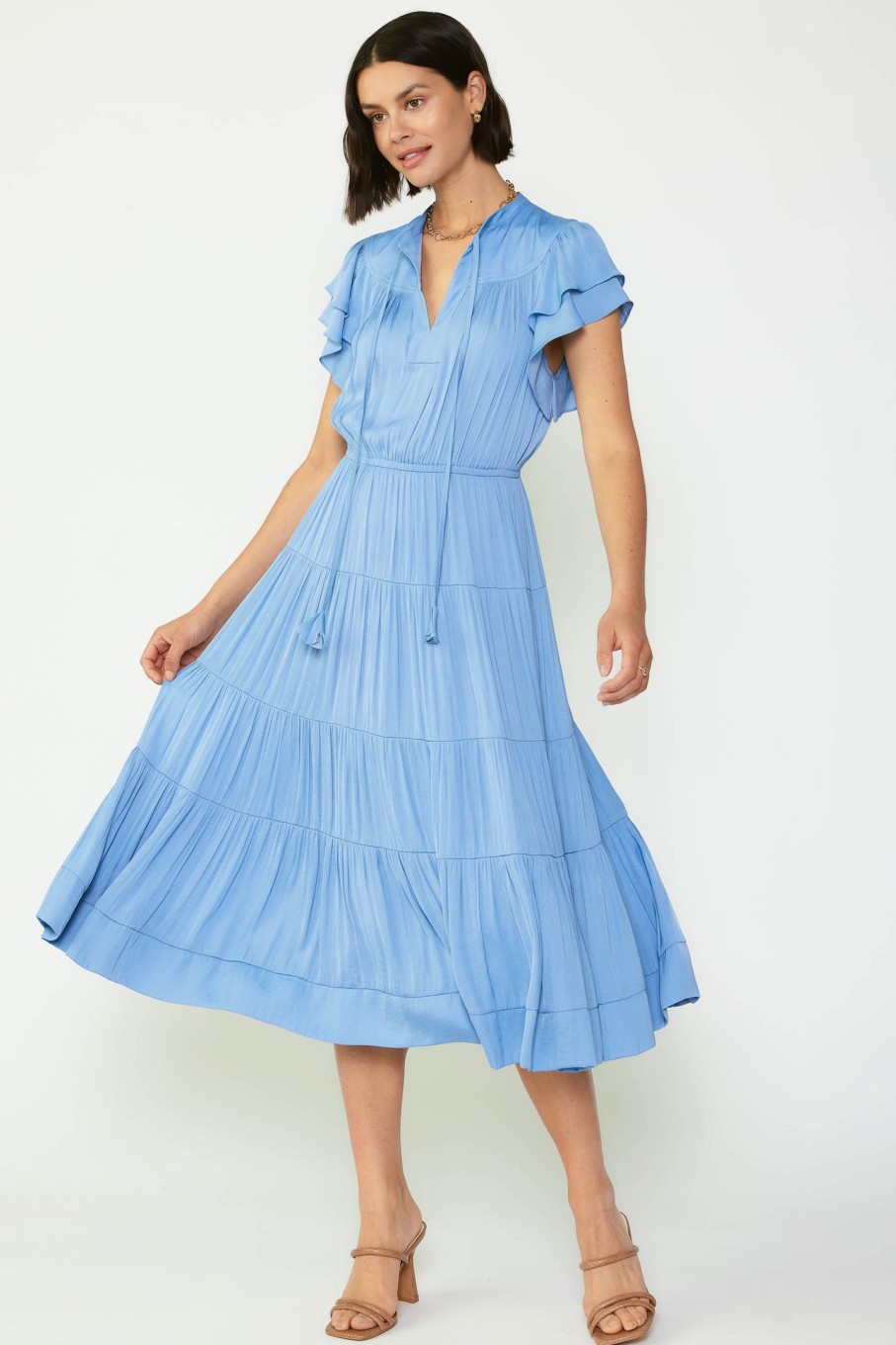 CURRENT AIR Everleigh Flutter Sleeve Midi Dress Midi Dresses