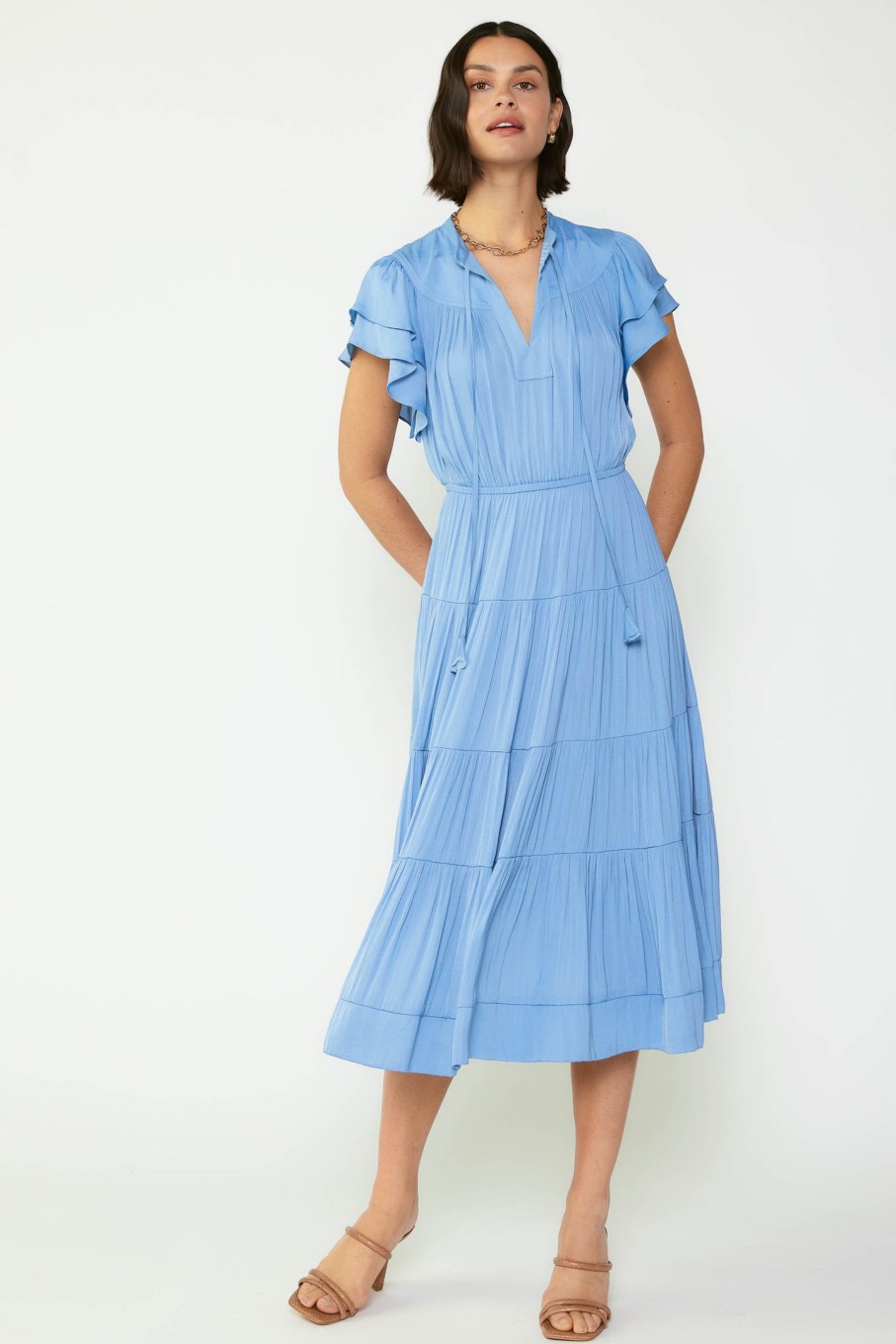 CURRENT AIR Everleigh Flutter Sleeve Midi Dress Midi Dresses